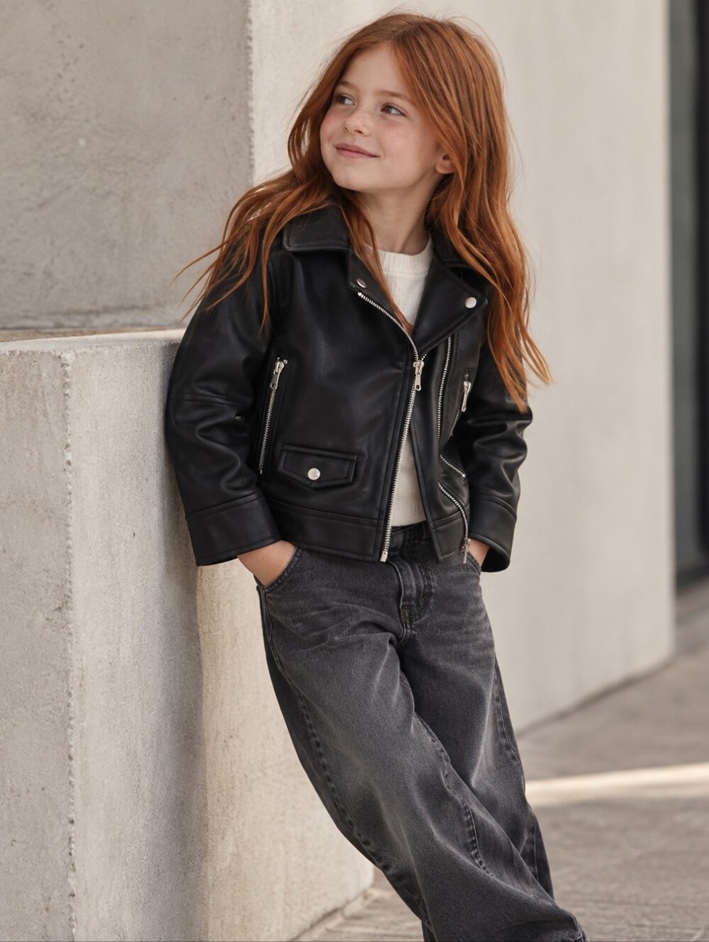 Zara Girls 7Y Black Faux Leather Moto Biker Jacket NWT Y2K